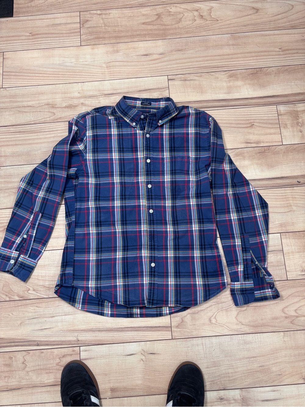 J. Crew Navy and Red Plaid Button-Down Shirt - Men